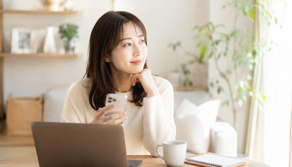 求人情報を眺めて前向きに考える女性
